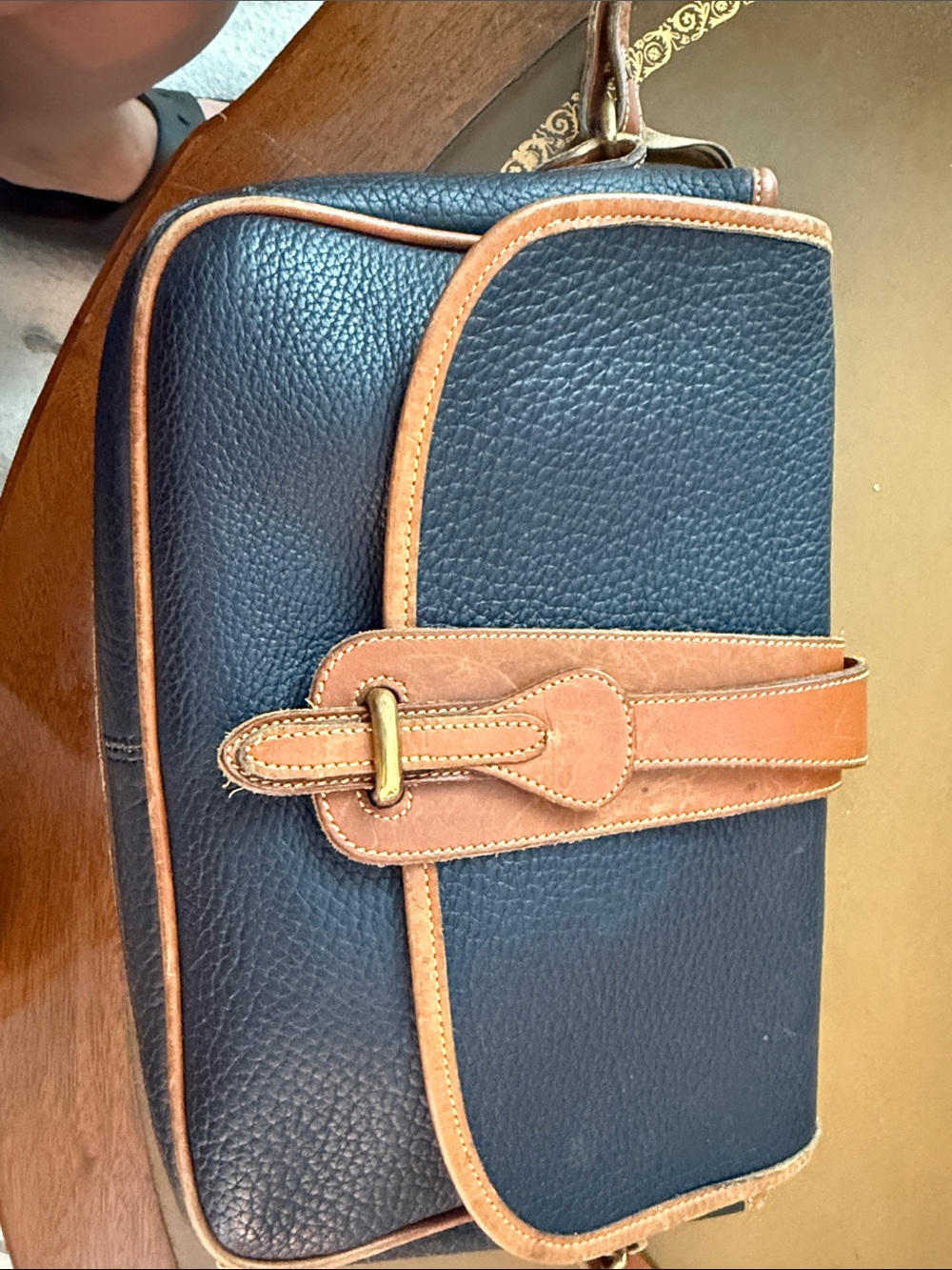 Dooney & Bourke Navy and Tan Pebble Leather Shoulder Bag